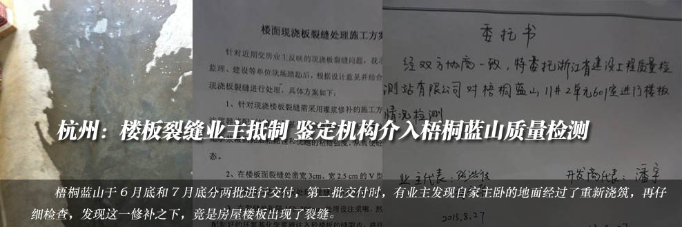 樓板裂縫業(yè)主抵制 鑒定機構介入梧桐藍山質(zhì)量檢測