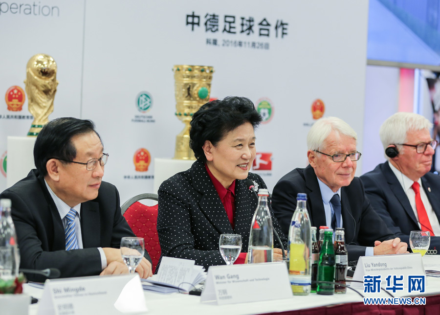 11月26日，中國國務院副總理劉延東在德國科隆足球俱樂部出席中德足球發(fā)展座談會。 新華社記者單宇琦攝