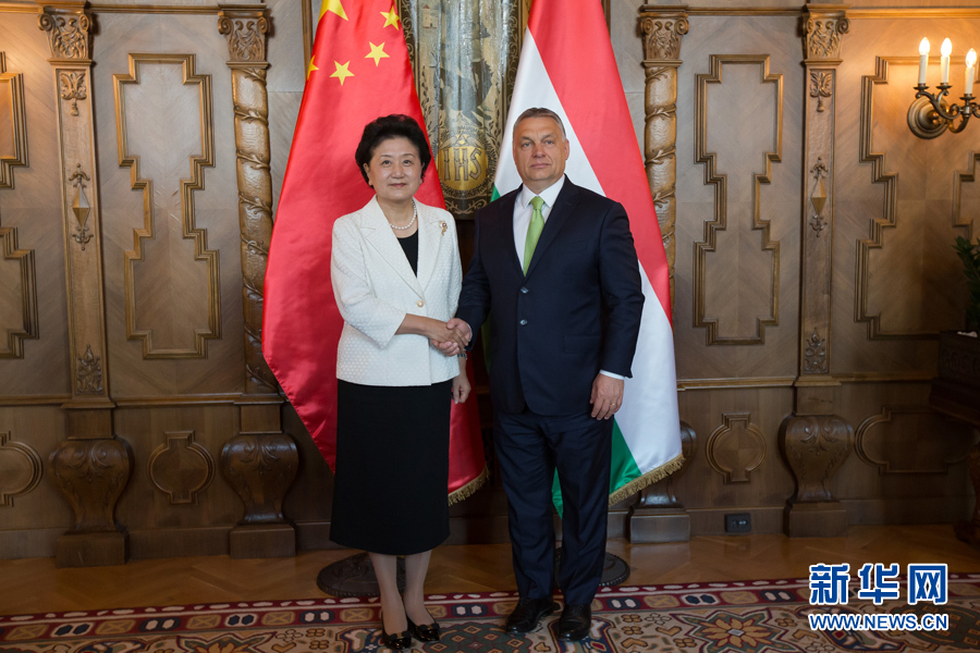  6月21日，國(guó)務(wù)院副總理劉延?xùn)|（左）在匈牙利布達(dá)佩斯國(guó)會(huì)大廈會(huì)見匈牙利總理歐爾班。 新華社發(fā)（弗爾季·奧蒂洛攝）