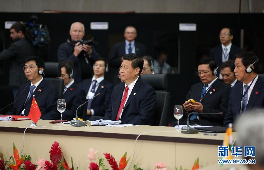 7月15日，國家主席習近平在巴西福塔萊薩出席金磚國家領導人第六次會晤。 新華社記者 蘭紅光 攝 
