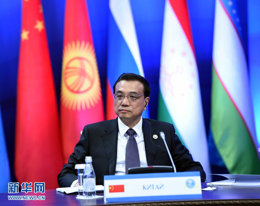 12月15日，中國國務院總理李克強在阿斯塔納出席上海合作組織成員國政府首腦理事會第十三次會議。 新華社記者 饒愛民 攝