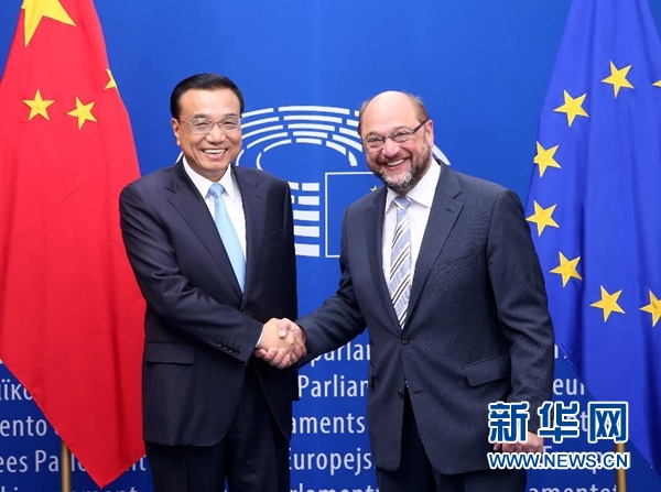 當地時間6月29日上午，國務院總理李克強在布魯塞爾會見歐洲議會議長舒爾茨。 新華社記者 龐興雷 攝