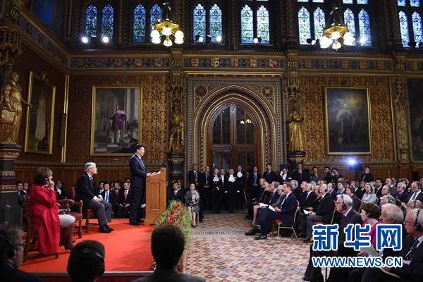 10月20日，國(guó)家主席習(xí)近平在英國(guó)議會(huì)發(fā)表講話。 新華社記者 張鐸攝 