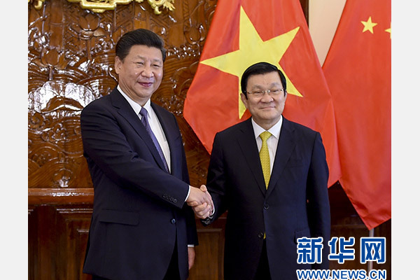 11月6日，中共中央總書記、國家主席習近平在河內同越南國家主席張晉創舉行會談。 新華社記者李學仁攝