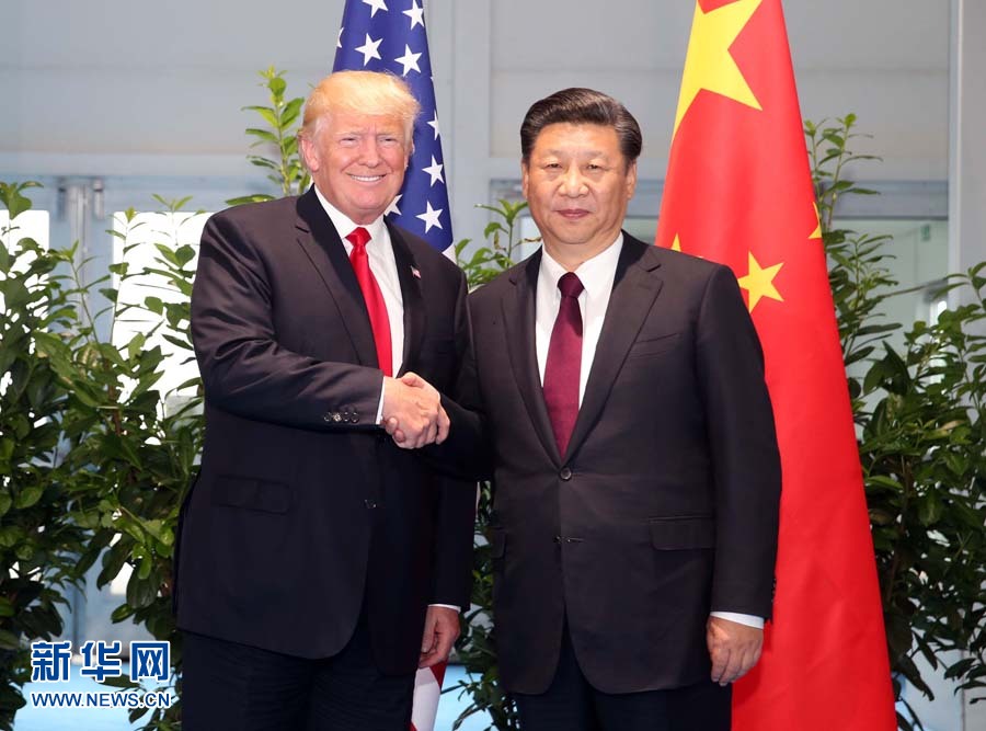 7月8日，國家主席習近平在二十國集團領導人漢堡峰會閉幕后會見美國總統特朗普，就中美關系及共同關心的重大國際和地區問題深入交換意見。新華社記者 姚大偉 攝